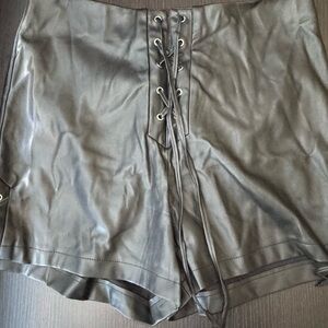 Black Leather Lace-Up Women's Shorts